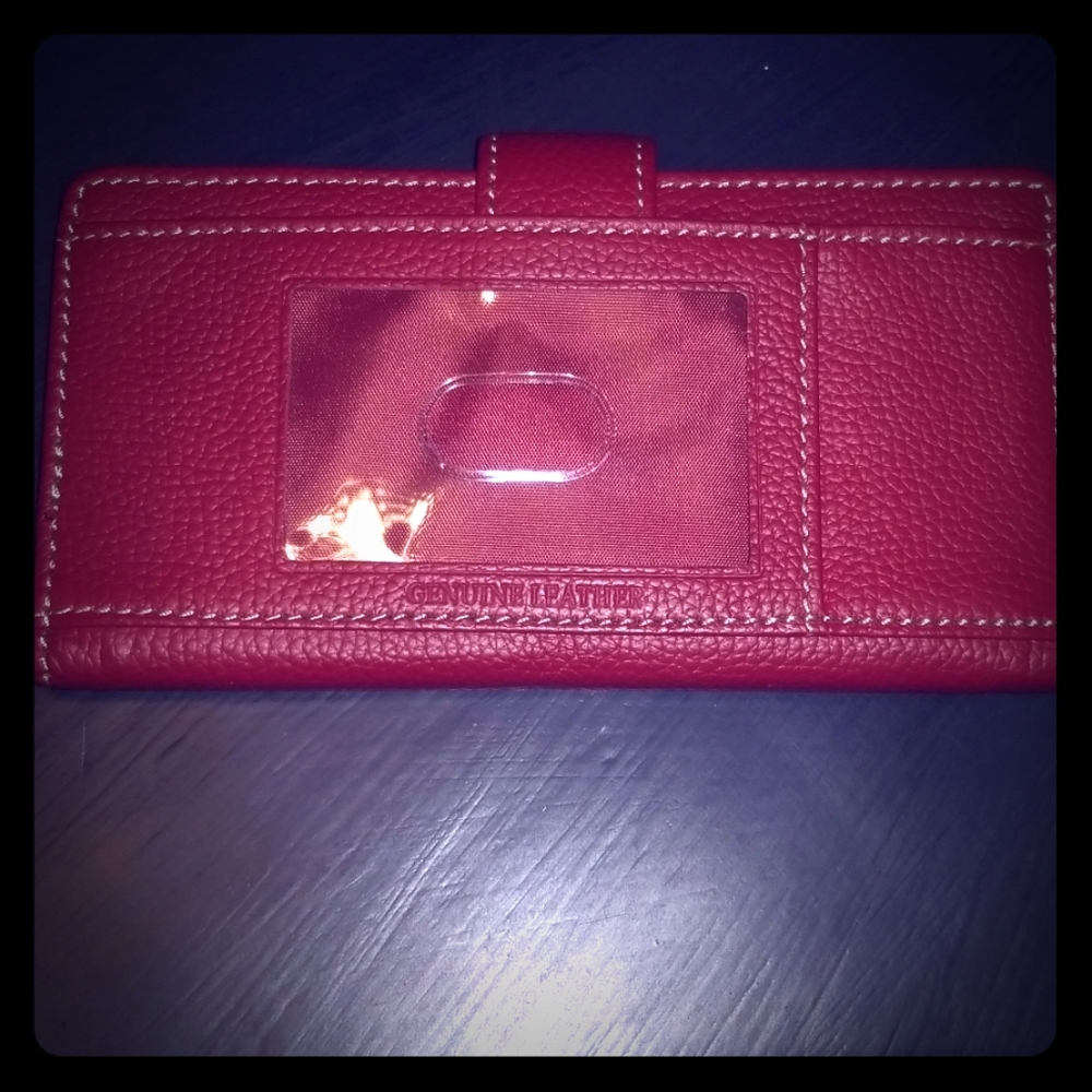 Red GENUINE LEATHER slim checkbook wallet